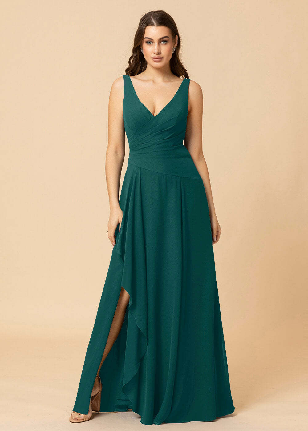 V-neck A-line V-back Chiffon Bridesmaid Dress