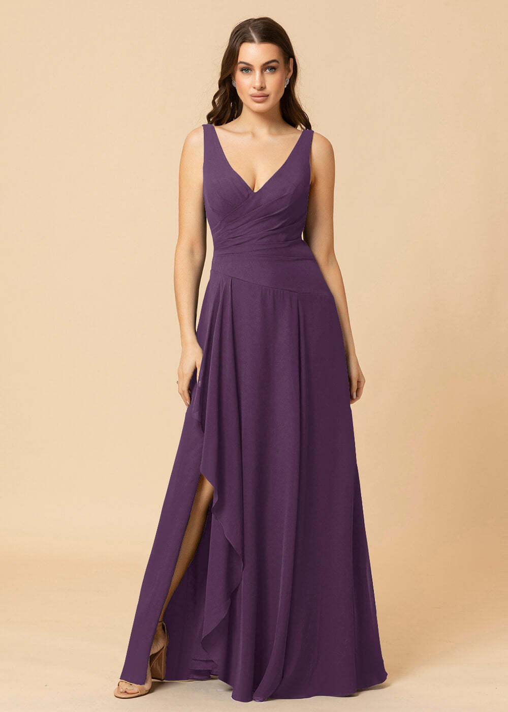 V-neck A-line V-back Chiffon Bridesmaid Dress