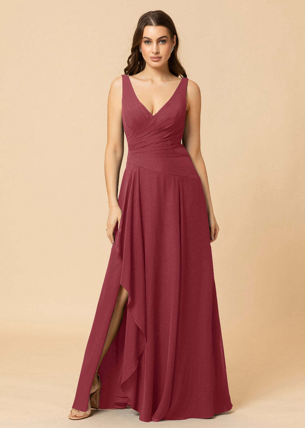 V-neck A-line V-back Chiffon Bridesmaid Dress