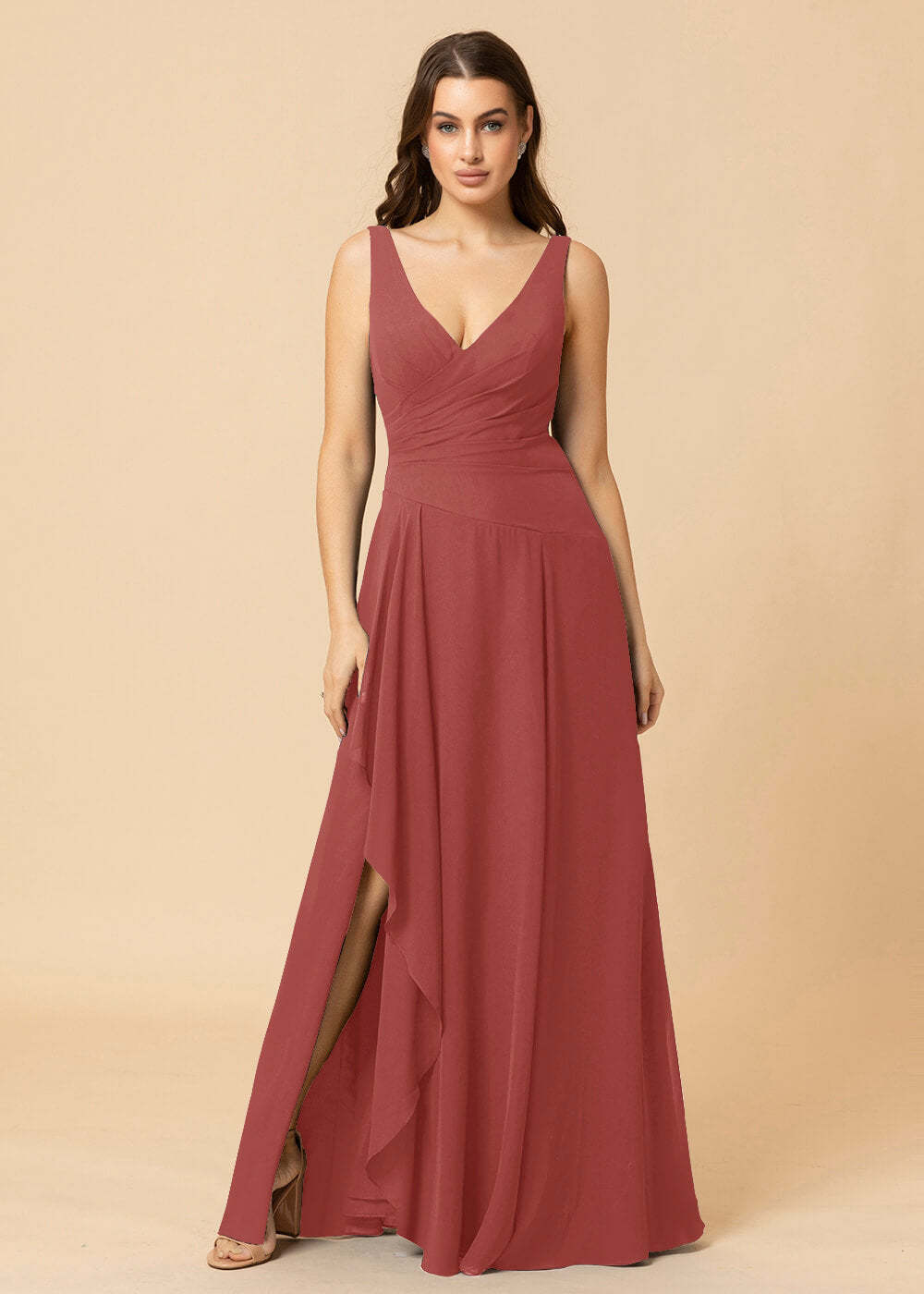 V-neck A-line V-back Chiffon Bridesmaid Dress