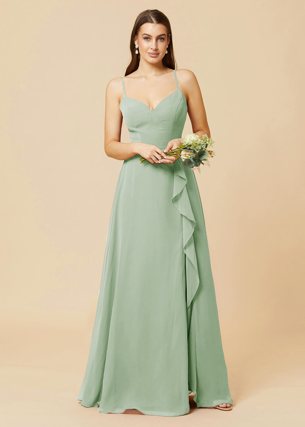 V-neck Strap Cross Back Chiffon Bridesmaid Dress