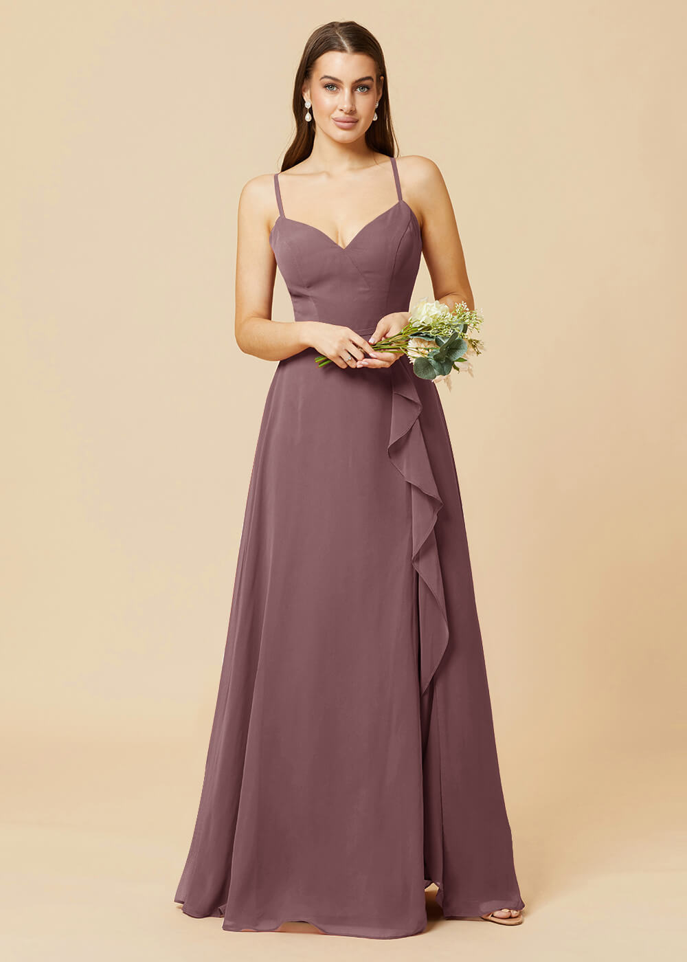 V-neck Strap Cross Back Chiffon Bridesmaid Dress