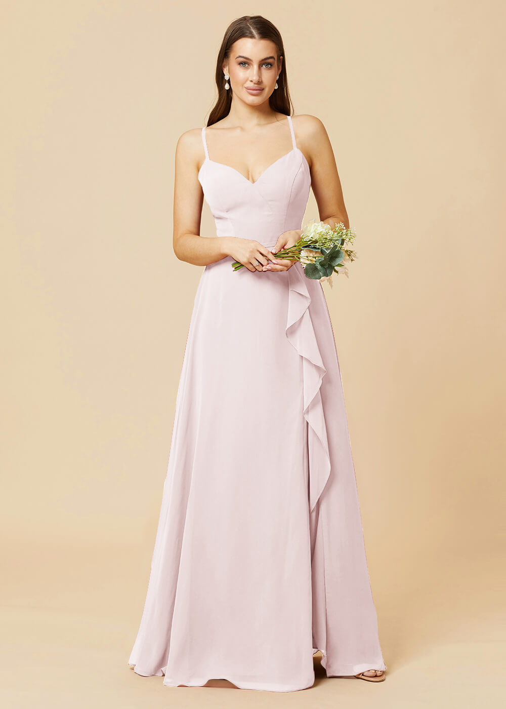 V-neck Strap Cross Back Chiffon Bridesmaid Dress