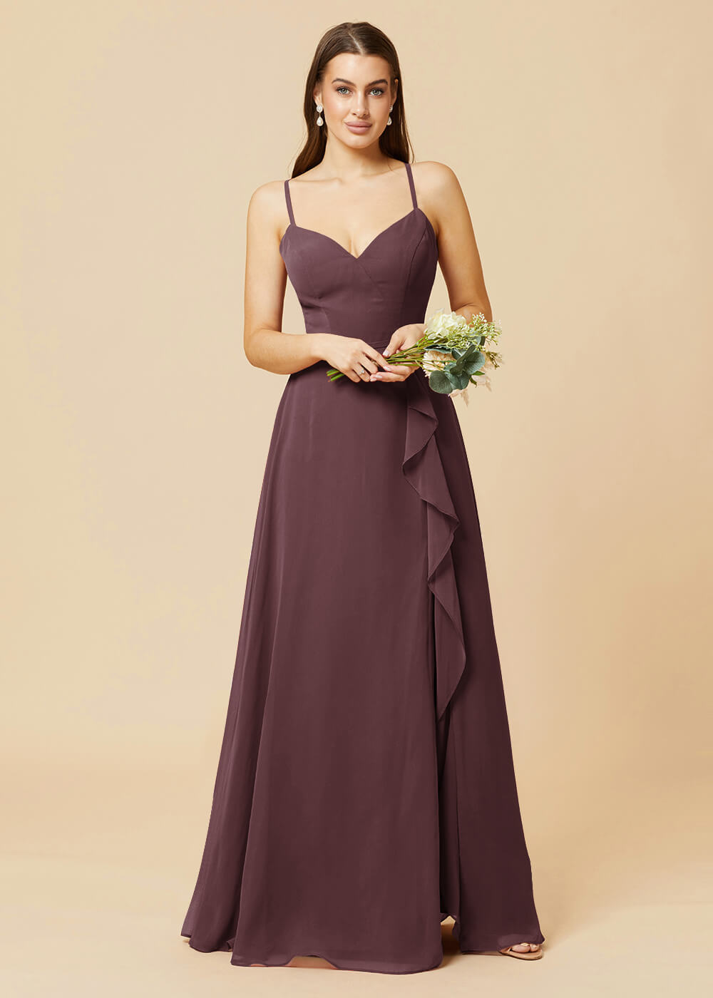 V-neck Strap Cross Back Chiffon Bridesmaid Dress