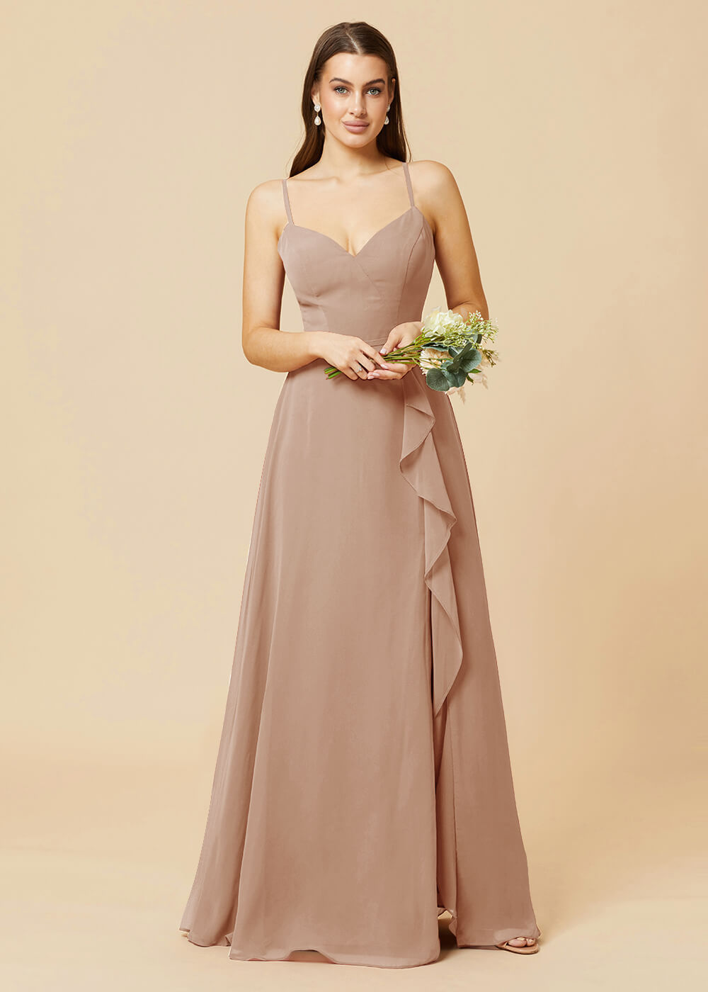 V-neck Strap Cross Back Chiffon Bridesmaid Dress