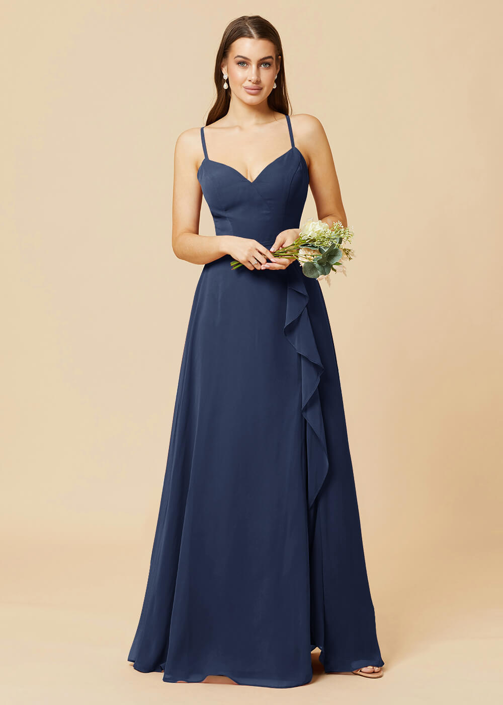 V-neck Strap Cross Back Chiffon Bridesmaid Dress