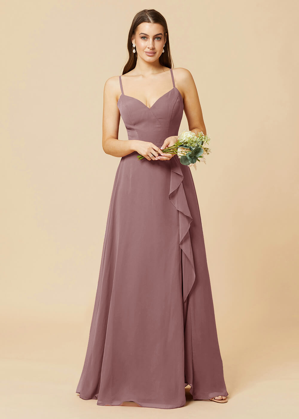 V-neck Strap Cross Back Chiffon Bridesmaid Dress