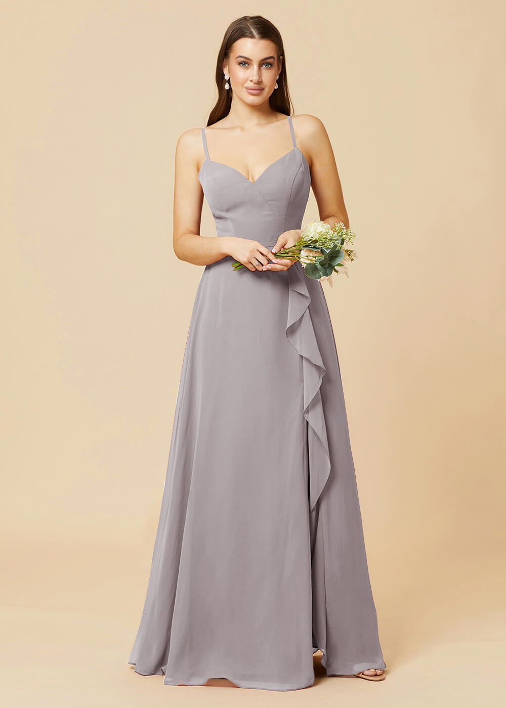 V-neck Strap Cross Back Chiffon Bridesmaid Dress