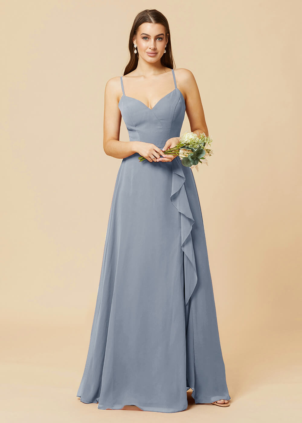 V-neck Strap Cross Back Chiffon Bridesmaid Dress
