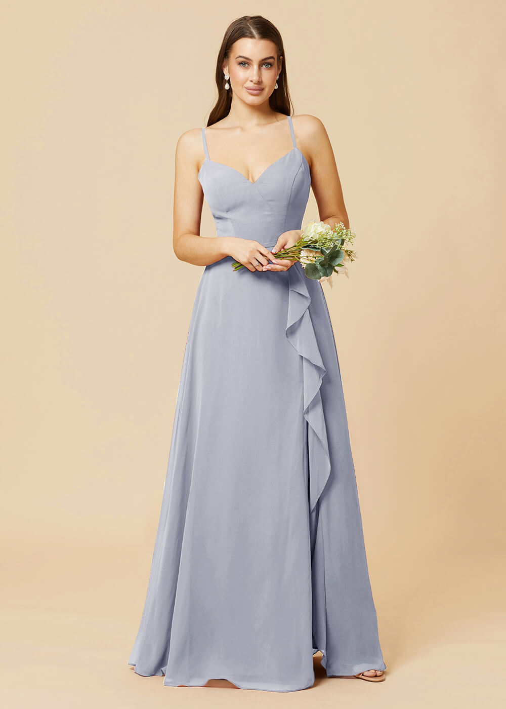 V-neck Strap Cross Back Chiffon Bridesmaid Dress