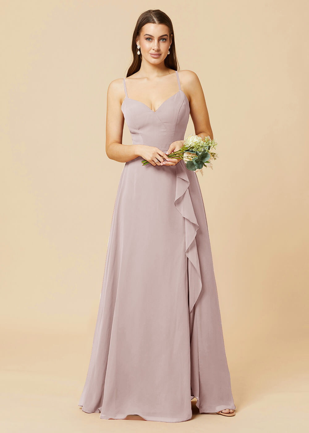 V-neck Strap Cross Back Chiffon Bridesmaid Dress