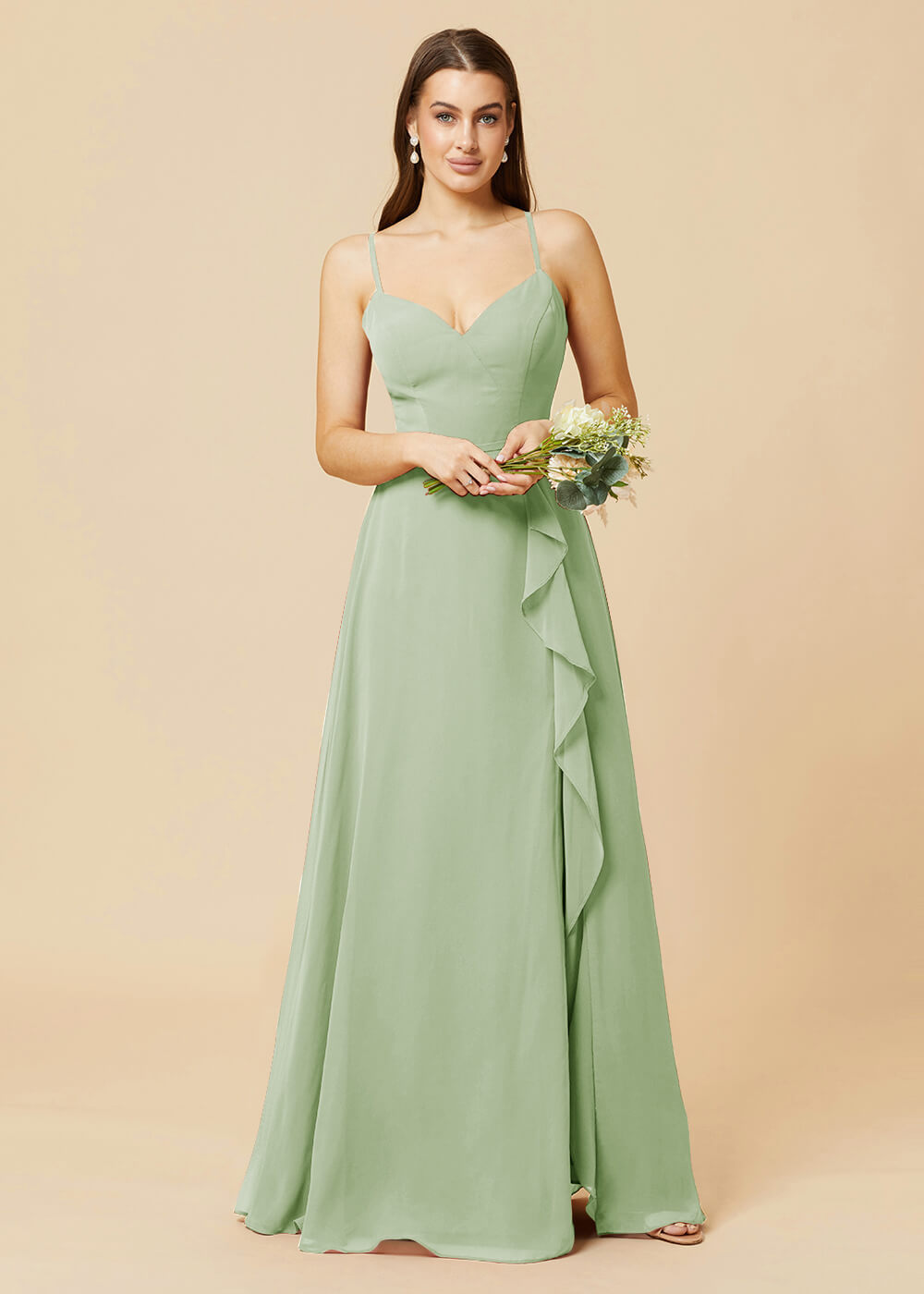V-neck Strap Cross Back Chiffon Bridesmaid Dress