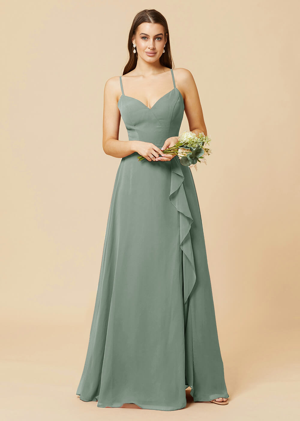 V-neck Strap Cross Back Chiffon Bridesmaid Dress
