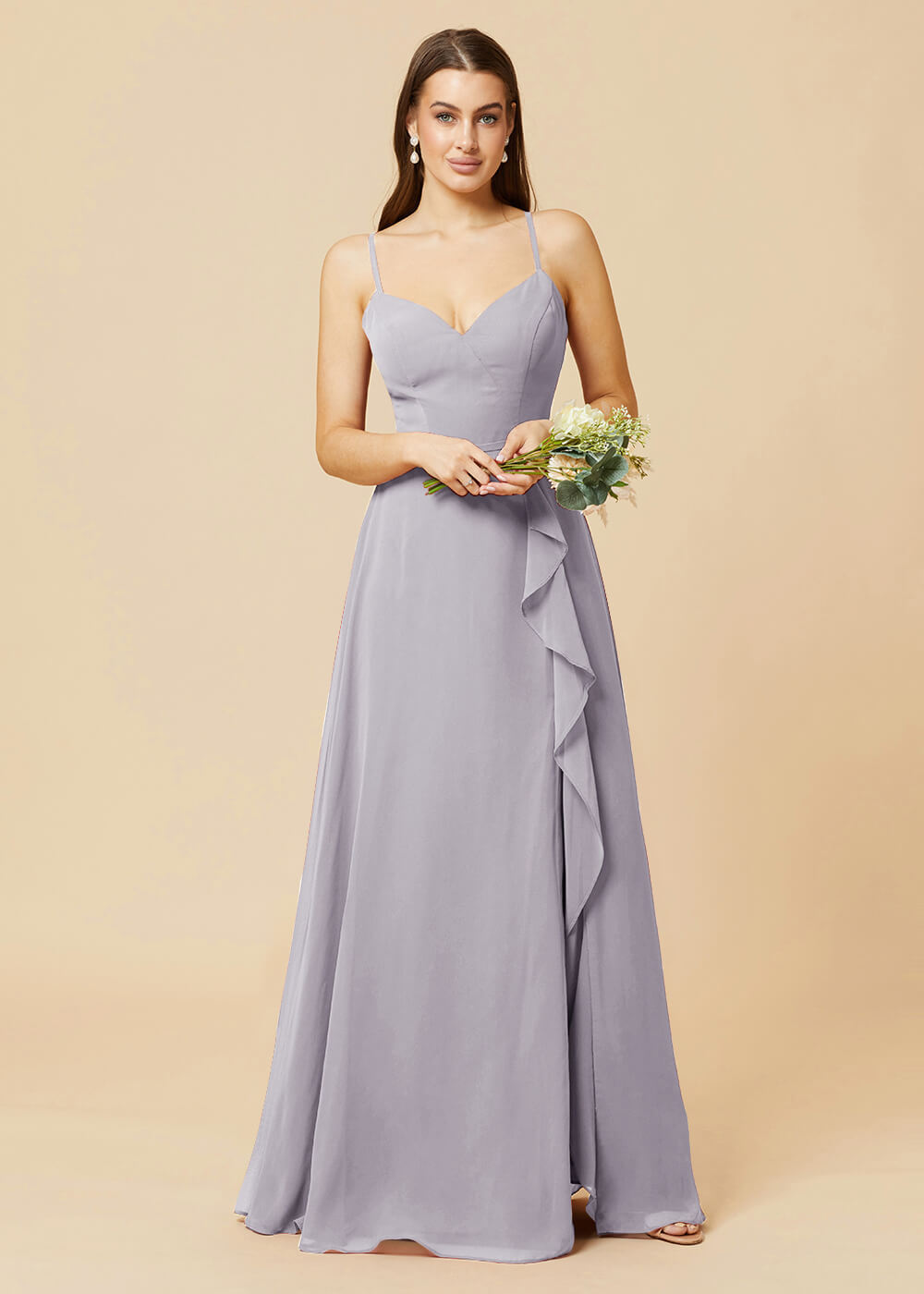 V-neck Strap Cross Back Chiffon Bridesmaid Dress