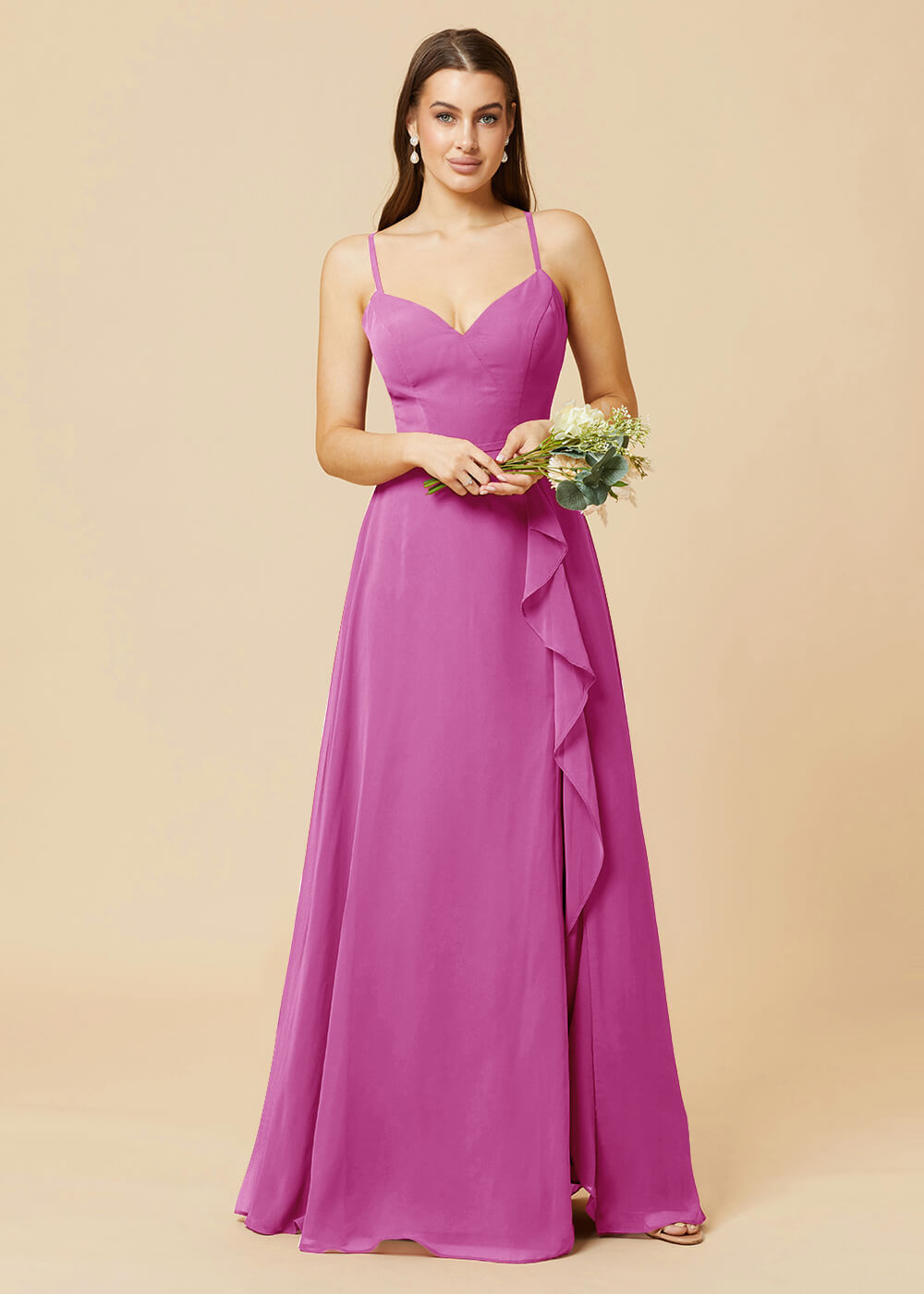 V-neck Strap Cross Back Chiffon Bridesmaid Dress