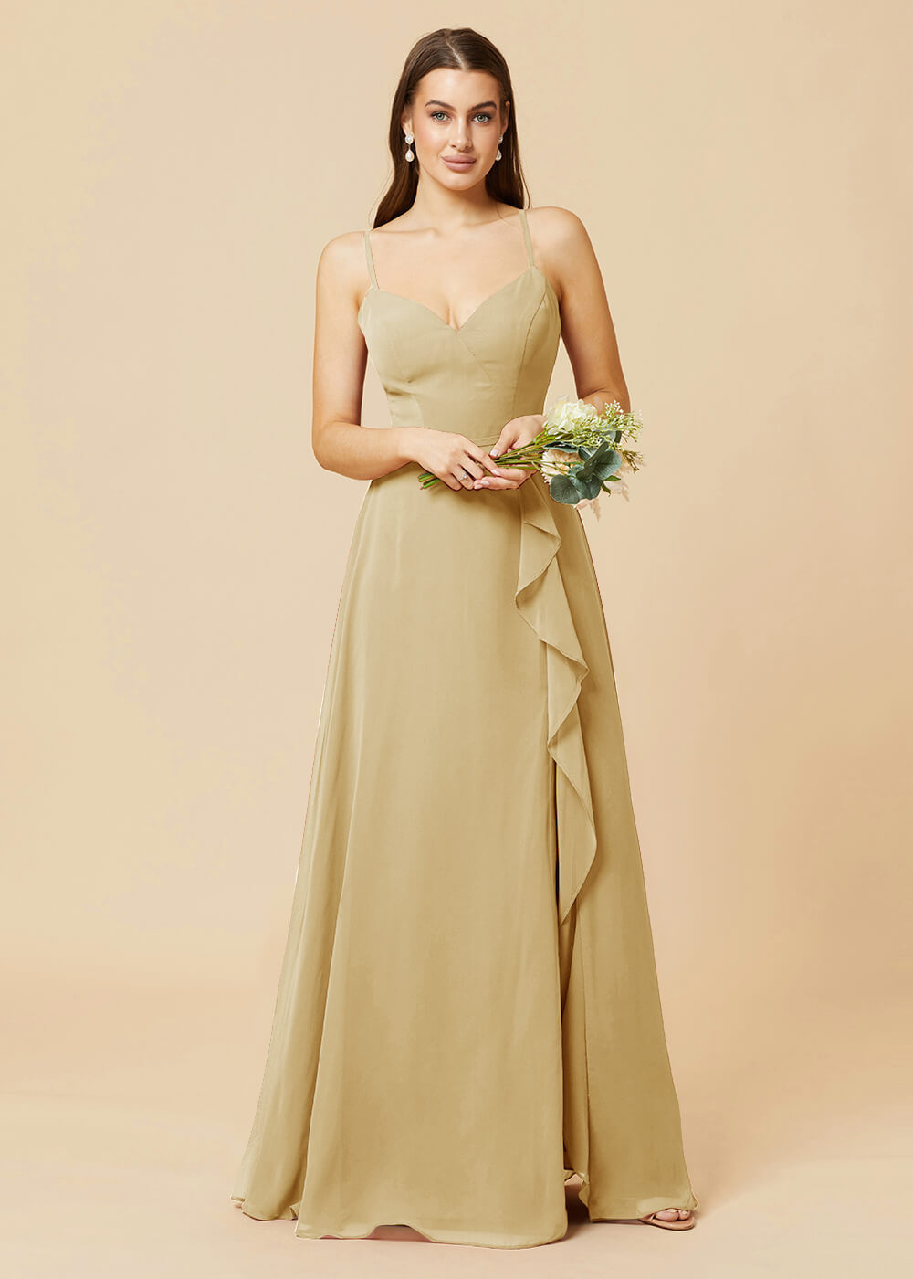 V-neck Strap Cross Back Chiffon Bridesmaid Dress