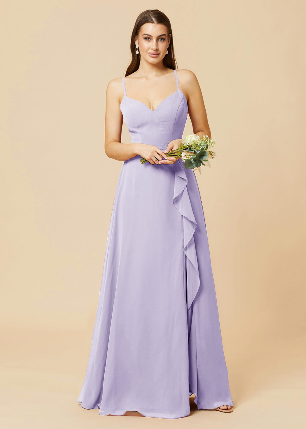 V-neck Strap Cross Back Chiffon Bridesmaid Dress