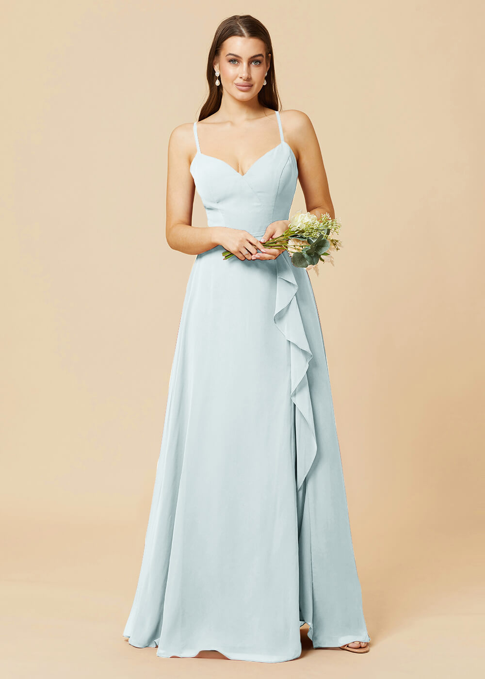 V-neck Strap Cross Back Chiffon Bridesmaid Dress