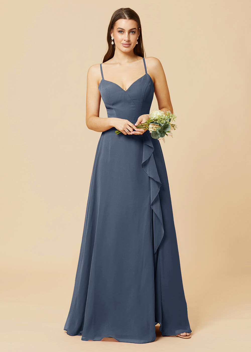 V-neck Strap Cross Back Chiffon Bridesmaid Dress