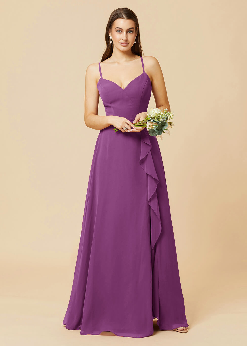 V-neck Strap Cross Back Chiffon Bridesmaid Dress