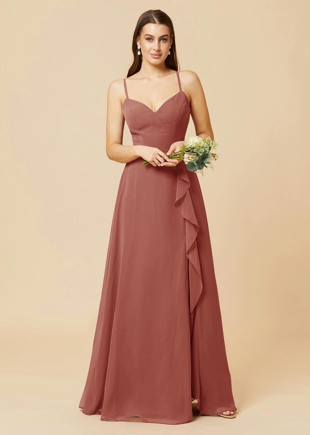 V-neck Strap Cross Back Chiffon Bridesmaid Dress