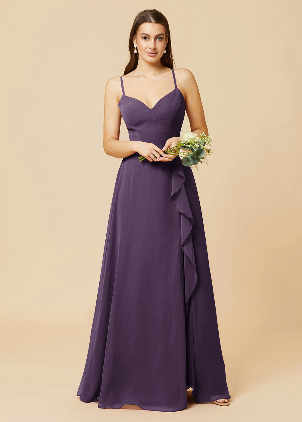 V-neck Strap Cross Back Chiffon Bridesmaid Dress