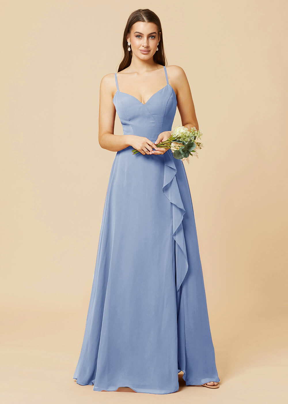 V-neck Strap Cross Back Chiffon Bridesmaid Dress
