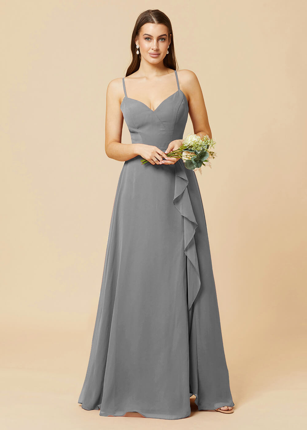 V-neck Strap Cross Back Chiffon Bridesmaid Dress