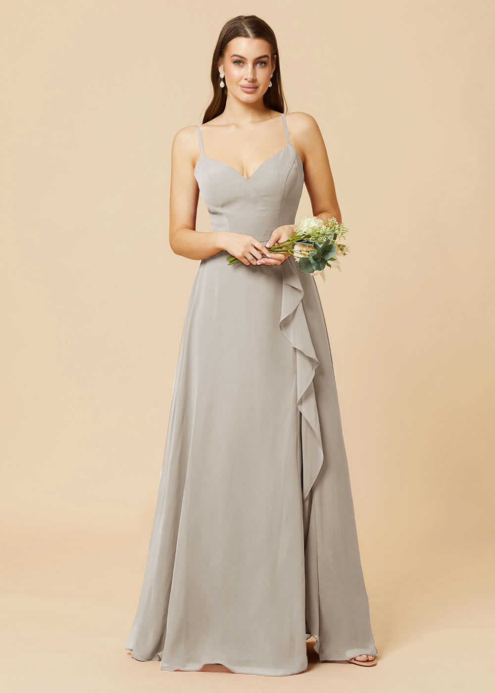 V-neck Strap Cross Back Chiffon Bridesmaid Dress