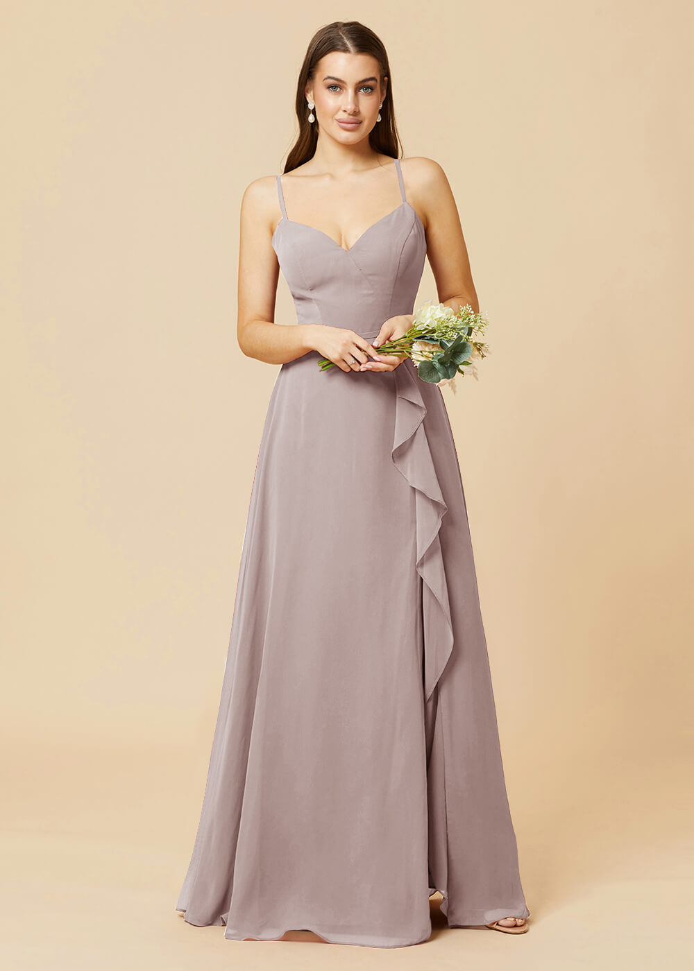 V-neck Strap Cross Back Chiffon Bridesmaid Dress