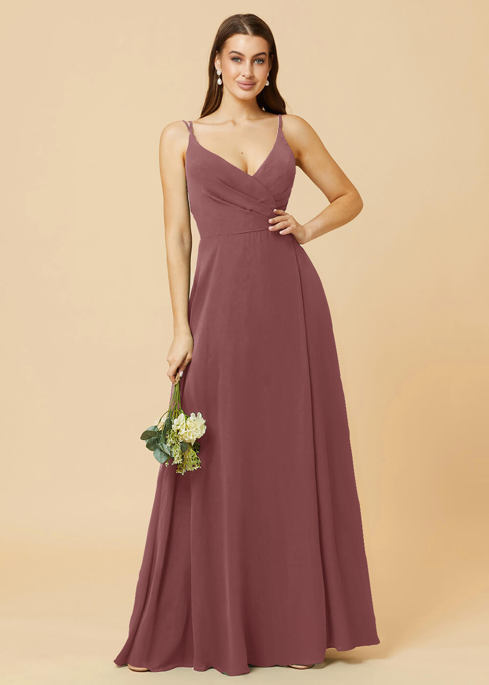 A-line V-neck Open Back Maxi Chiffon Bridesmaid Dress