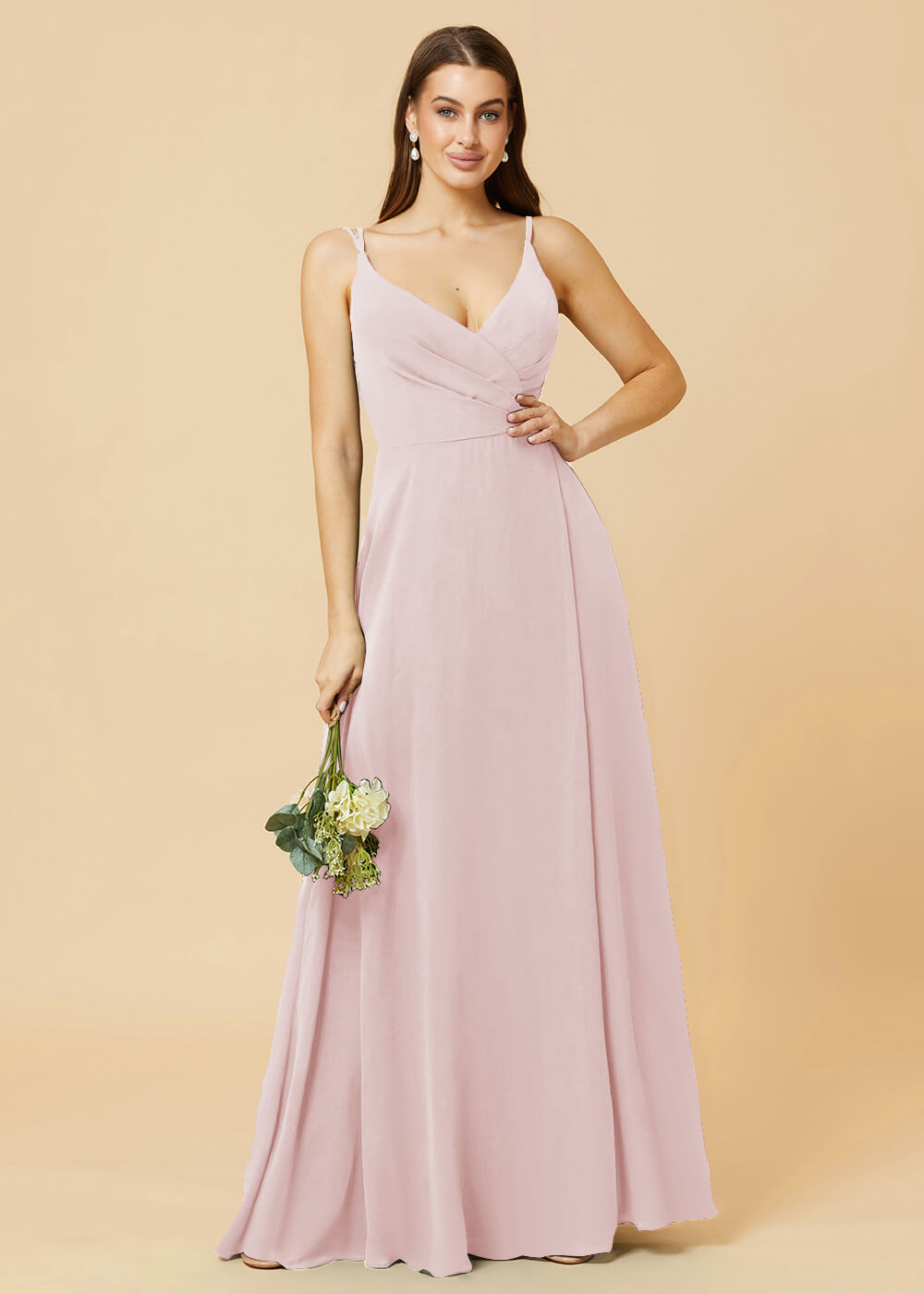 A-line V-neck Open Back Maxi Chiffon Bridesmaid Dress