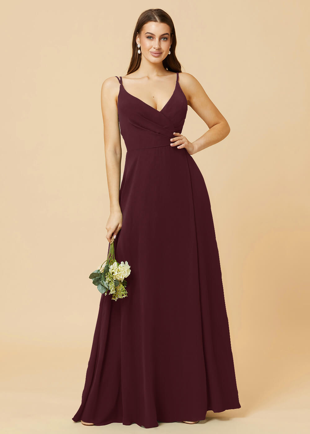 A-line V-neck Open Back Maxi Chiffon Bridesmaid Dress