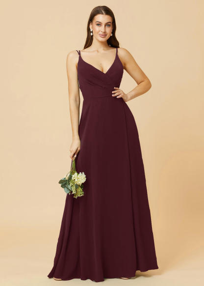 A-line V-neck Open Back Maxi Chiffon Bridesmaid Dress