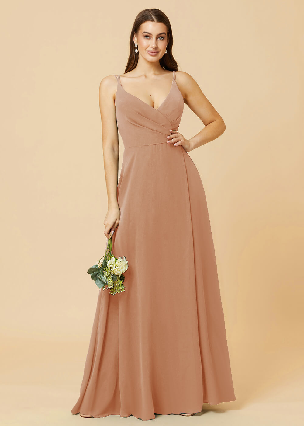 A-line V-neck Open Back Maxi Chiffon Bridesmaid Dress