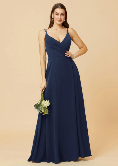 A-line V-neck Open Back Maxi Chiffon Bridesmaid Dress