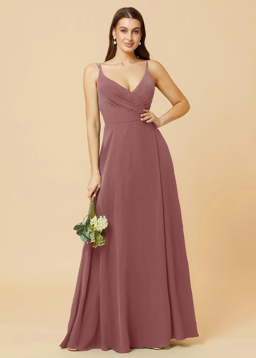 A-line V-neck Open Back Maxi Chiffon Bridesmaid Dress