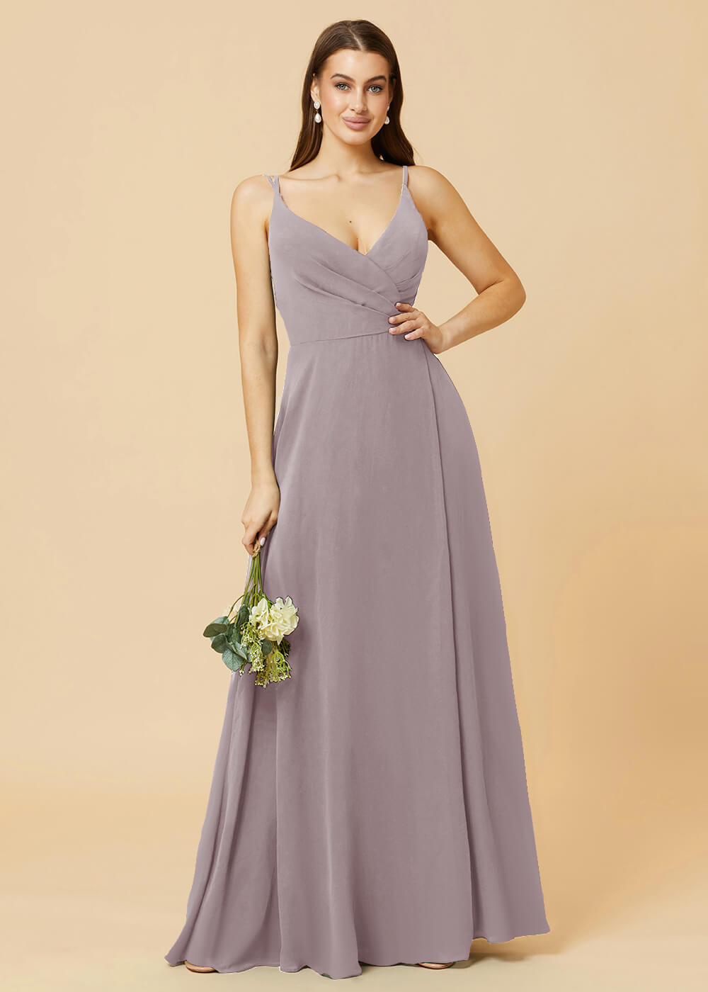 A-line V-neck Open Back Maxi Chiffon Bridesmaid Dress