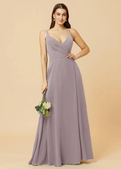 A-line V-neck Open Back Maxi Chiffon Bridesmaid Dress