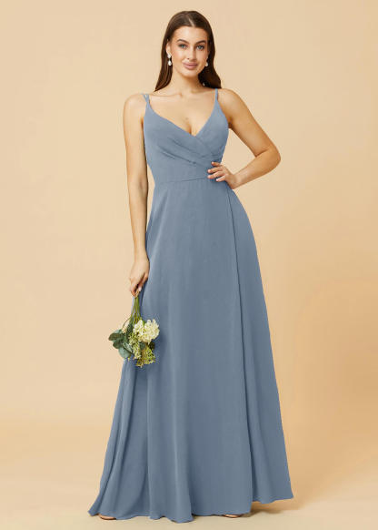 A-line V-neck Open Back Maxi Chiffon Bridesmaid Dress
