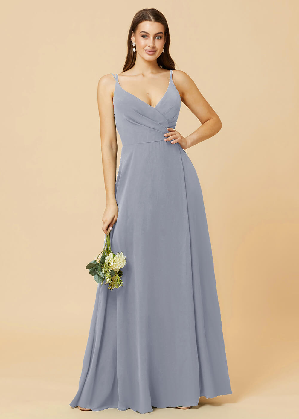 A-line V-neck Open Back Maxi Chiffon Bridesmaid Dress