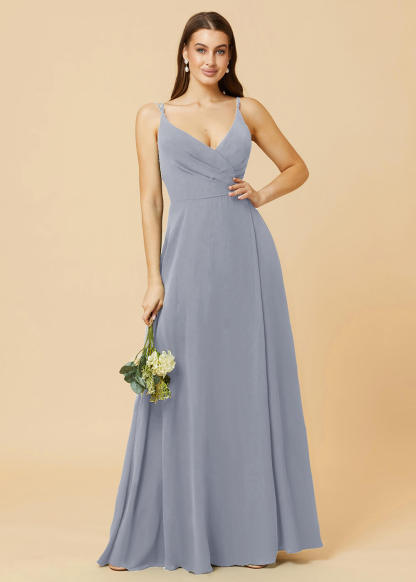 A-line V-neck Open Back Maxi Chiffon Bridesmaid Dress