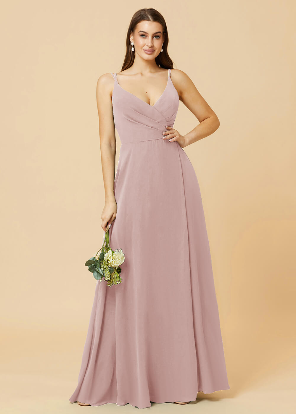 A-line V-neck Open Back Maxi Chiffon Bridesmaid Dress