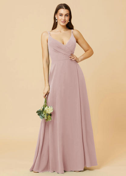 A-line V-neck Open Back Maxi Chiffon Bridesmaid Dress