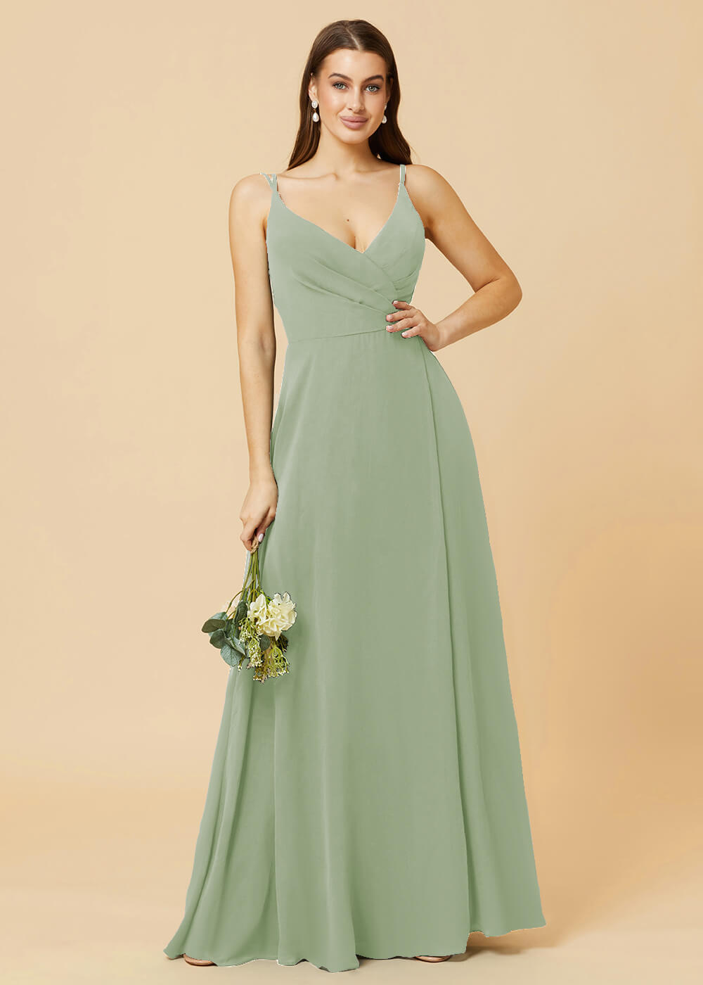 A-line V-neck Open Back Maxi Chiffon Bridesmaid Dress