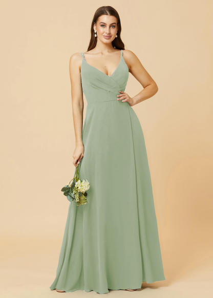 A-line V-neck Open Back Maxi Chiffon Bridesmaid Dress