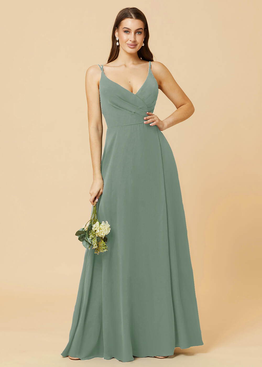 A-line V-neck Open Back Maxi Chiffon Bridesmaid Dress