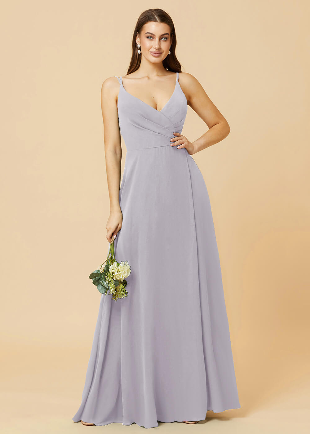 A-line V-neck Open Back Maxi Chiffon Bridesmaid Dress