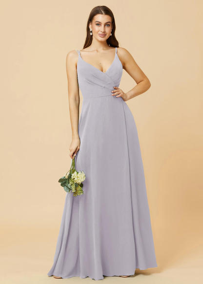 A-line V-neck Open Back Maxi Chiffon Bridesmaid Dress
