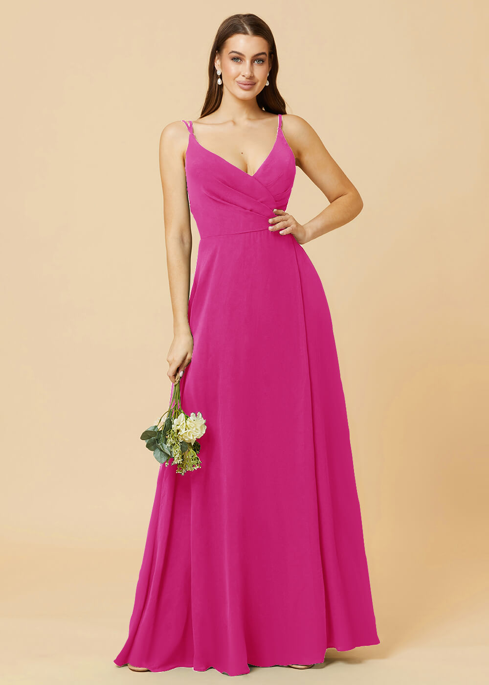 A-line V-neck Open Back Maxi Chiffon Bridesmaid Dress